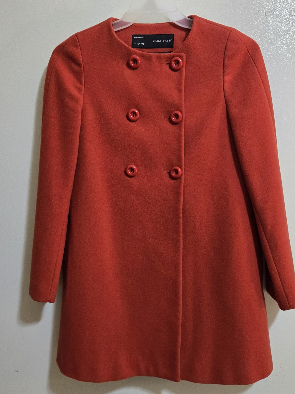 Zara Women’s Double-Breasted Burnt Orange Wool Coat